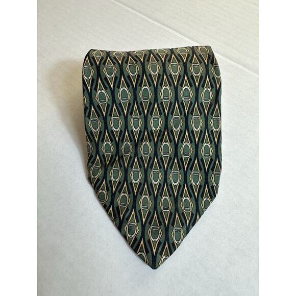 Paolo by Paolo Gucci Men's Neck Tie Green/Gold Geometric Italy 100% Silk Preppy - Picture 2 of 15